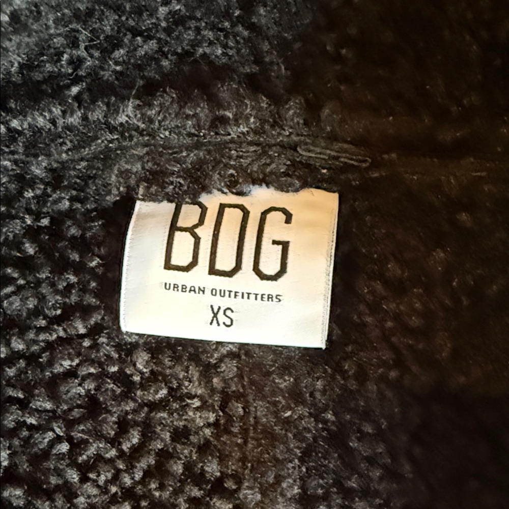 Black Faux Leather Jacket with Shearling Trim - Picture 5 of 5
